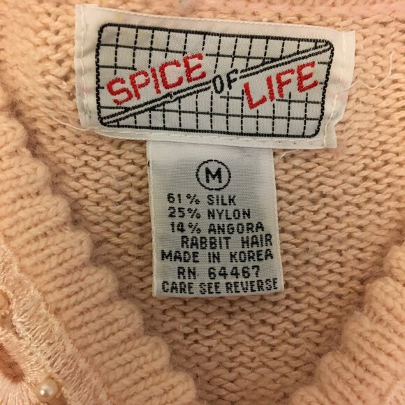 Vintage 80s Angora Blend Sweater Deep V Lace Grannycore Grandma Coquette (T6) - Picture 4 of 13